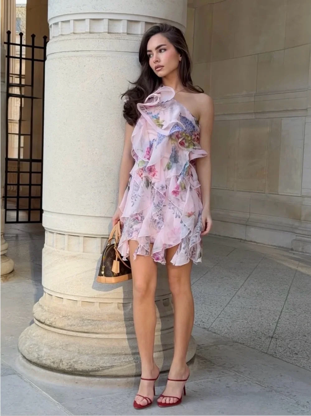 ELLIATT Millie One Shoulder Mini Dress Pink Floral Size XS preloved Flaw - Picture 2 of 10